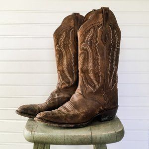 J.B. Dillon Brown Leather Cowboy Boots